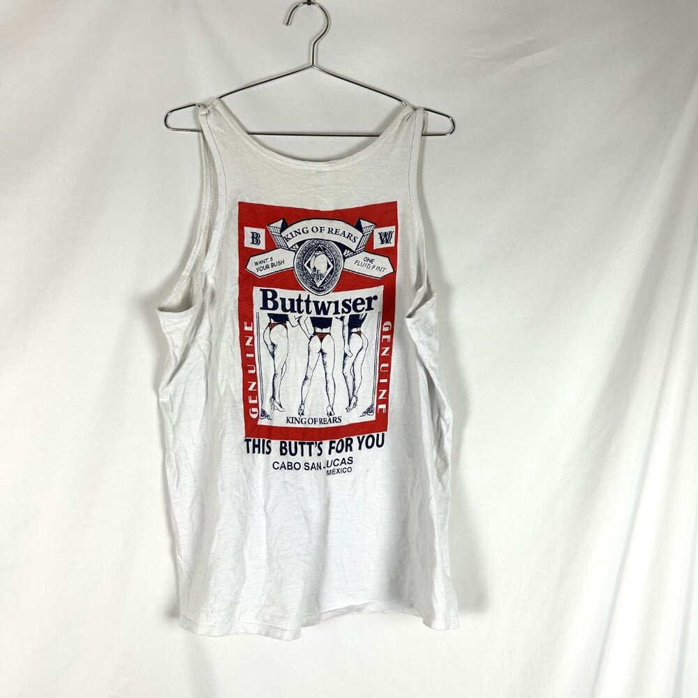 Vintage Buttweiser Graphic Tank Top King of Rears Budweiser Parody Novelty XL